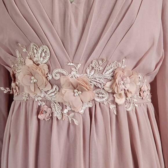 NWOT Fairiesty Formal Mauve/Pink Floor Length Gown With Fabric Flowers SZ XL - Picture 6 of 10